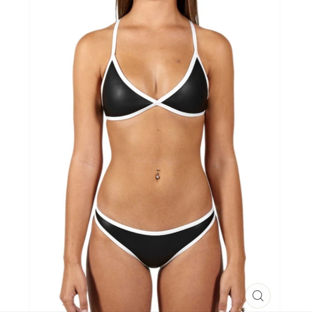 Black and White Contrast Triangle Bikini - Women Swim Bikini